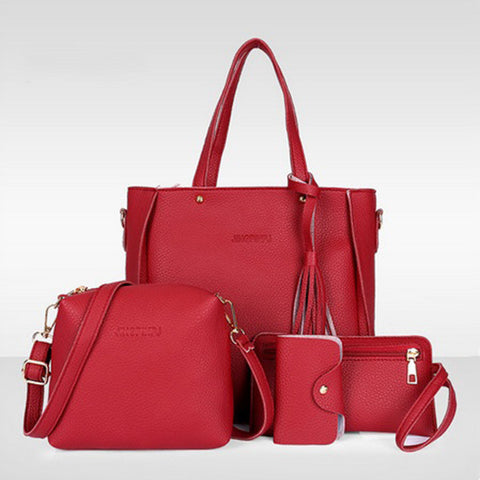 4Pcs Luxury Fashion Women Tassels Wallet Card Holder Handbag Crossbody Bag Set