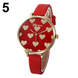 Women Geneva Love Heart Dial Analog Faux Leather Band Quartz Wrist Watch