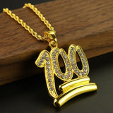 Men Hip Hop Twist Chain Rhinestone Number 100 Pendant Necklace Street Jewelry - ENSEIGNE DENIS
