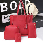 4Pcs Luxury Fashion Women Tassels Wallet Card Holder Handbag Crossbody Bag Set