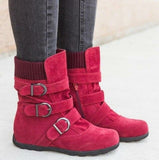 Winter buckled calf women's boots warm zipper boots plain flat shoes