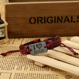 Unisex "I LOVE JESUS" Faux Leather Bangle Hemp Rope Chain Adjustable Bracelet - ENSEIGNE DENIS