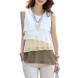 Women Fashion Multi-layer Ruffle Sleeveless Blouse Summer Vest Tank Top T-Shirt