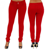 Women Sexy Solid Color Button Skinny Stretchy Leggings Treggings Pants Trousers