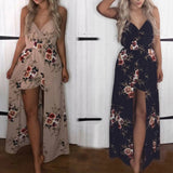 Sexy Women V Neck Spaghetti Strap Floral Print Romper Jumpsuit Long Maxi Dress