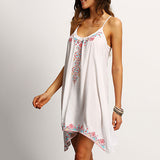 Women Summer Floral Spaghetti Strap A-Line Asymmetrical Hem Short Dress - ENSEIGNE DENIS