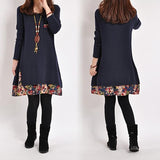 Women Casual Round Neck Pullover T-Shirt Loose Floral Hem Blouse Top Dress