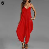 Women's Sexy Spaghetti Strap V-Neck Sleeveless Overall Long Jumpsuit Romper