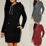 Casual Women Winter Warm Hooded Pocket Long Sleeve Slim Mini Dress Sportswear - ENSEIGNE DENIS