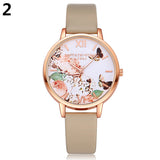 Women's Casual Butterfly Flower Faux Leather Strap Roman Numeral Wrist Watch