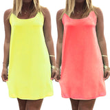 Women's Casual Chiffon Tank Dress Sleeveless Back Bowknot Mini Party Vestido