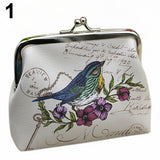 Women's Fashion Bird Flower Mini Wallet Card Holder Case Coin Purse Clutch Bag