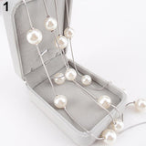 Women Fashion Double Layers Alloy Faux Pearl Decor Sweater Long Chain Necklace