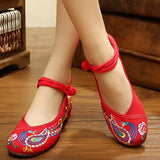 Women's Chinese Old Peking Style Phoenix Flower Embroidered Mary Jane Flat Shoes