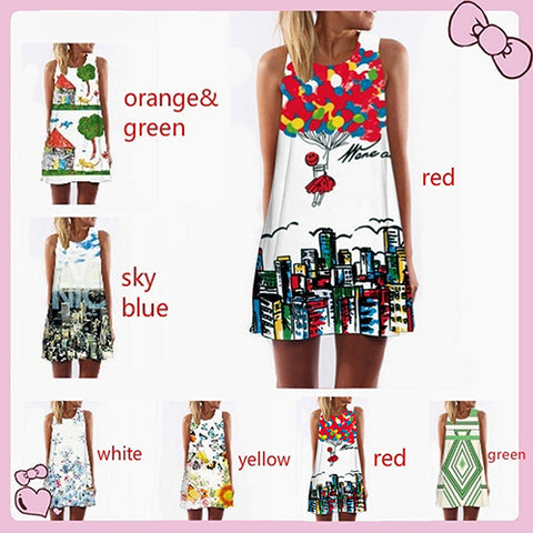 Women Fashion Summer Sleeveless Digital Print Casual A-Line Sexy Mini Dress