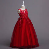 Flower Embroidered Sleeveless Kids Girl Formal Pageant Party Long Princess Dress