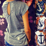 Women Fashion Casual Cotton Anchor Print Short Sleeve T-Shirt Summer Blouse Top - ENSEIGNE DENIS