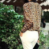 Women Leopard Print Long Sleeve Chiffon Loose Shirt Pockets Button Down Top