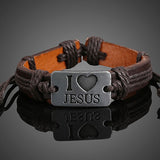 Unisex "I LOVE JESUS" Faux Leather Bangle Hemp Rope Chain Adjustable Bracelet - ENSEIGNE DENIS