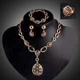 Women's Waterdrop Hollow Statement Collar Necklace Ring Earrings Bracelet Set