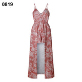 Sexy Women V Neck Spaghetti Strap Floral Print Romper Jumpsuit Long Maxi Dress