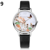 Women's Casual Butterfly Flower Faux Leather Strap Roman Numeral Wrist Watch