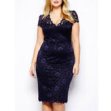 Sexy Women Lady V-Neck Floral Lace Bodycon Hollow Out Pencil Large Size Dress