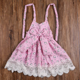 Fashion Little Princess Girl Sleeveless Floral Print Lace Bowknot Halter Dress