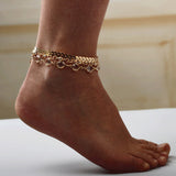 3Pcs Vintage Women Sequins Anklet Set Beach Style Foot Boho Jewelry Prom Gift