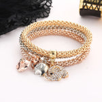 3Pcs/Set Women Fashion Owl Tree Bracelets Rhinestone Pendant Bangle Jewelry Gift - ENSEIGNE DENIS