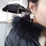 Korean Women Camellia Flower Long Tassel Rhinestone Party Leaverback Earrings
