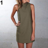 Women's Summer Fashion Casual High Neck Sleeveless Solid Mini T-shirt Dress