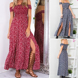 Women Sexy Floral Summer Off Shoulder Boho Long Maxi Evening Party Beach Dress