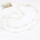 Women Fashion Double Layers Alloy Faux Pearl Decor Sweater Long Chain Necklace