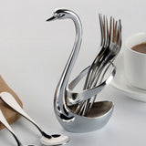 Creative Stainless Steel Fruit Food Fork Spoon Knife Cutlery Swan Base Holder
