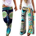 Women's Summer Floral Pants Casual High Waist Flare Wide Leg Long Trousers