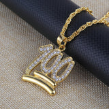 Men Hip Hop Twist Chain Rhinestone Number 100 Pendant Necklace Street Jewelry - ENSEIGNE DENIS