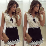 Women's Sexy Summer Lace Patchwork Sleeveless Evening Party Cocktail Mini Dress - ENSEIGNE DENIS