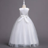 Flower Embroidered Sleeveless Kids Girl Formal Pageant Party Long Princess Dress