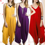 Women Summer Fashion Solid Color Harem Overall Romper Loose Casual Jumpsuit