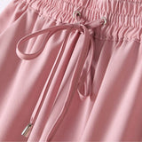 Women Fashion Casual Chffion Pants Solid Color Elastic Waist Full Length Trousers
