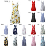 Fashion Flower Stripe Single Row Buttons Sleeveless Spring Summer Women Dress