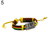 Unisex "I LOVE JESUS" Faux Leather Bangle Hemp Rope Chain Adjustable Bracelet - ENSEIGNE DENIS