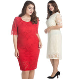 Elegant Plus Size Women Lace Flower Slim Fit Solid Color Casual Party Mini Dress