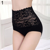 Women Lace Patchwork Panties High Waist Abdomen Hips Sculpting Briefs Underwear