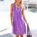 Flower Print Sleeveless Women Loose Summer Beach Evening Party Boho Mini Dress - ENSEIGNE DENIS