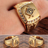 Fashion Men Free-Mason Symbol Rhinestone Charm Ring Luxury Finger Jewelry Gift