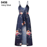 Sexy Women V Neck Spaghetti Strap Floral Print Romper Jumpsuit Long Maxi Dress