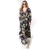 Elegant Women Summer Long Sleeve Floral Print Cocktail Evening Party Maxi Dress