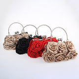 Women Fashion Rose Flower Pattern Clutch Bag Evening Party Bridal Handbag